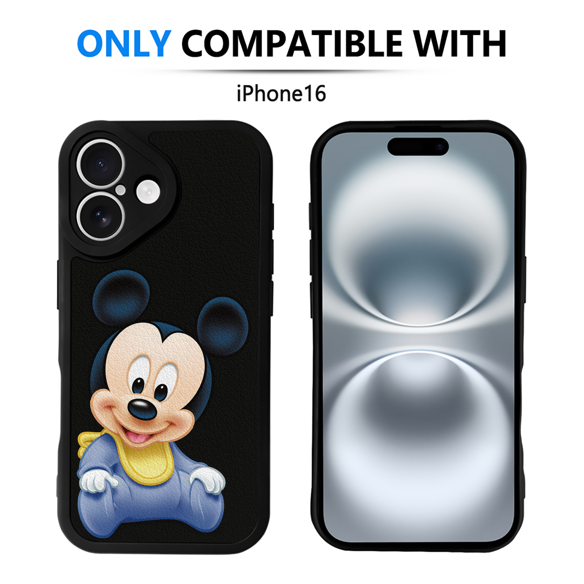 （画像用） ミッキーマウス Mickey Mouse 【iPhone 16シリーズ対応】シリコンスマホケース（レザー調） 材質：シリコン